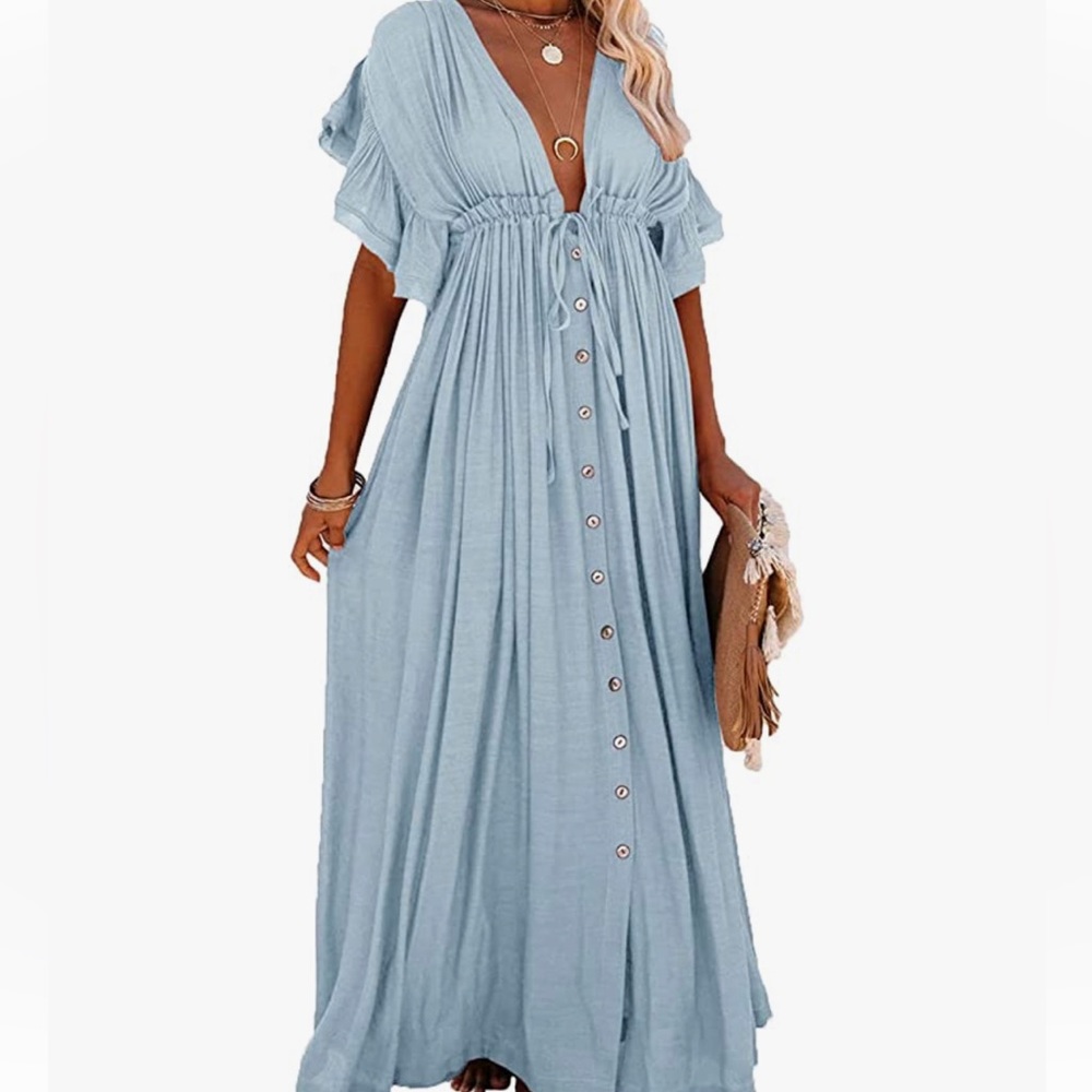 Vici Collection | Flawless Button Down Maxi Dress | Blue